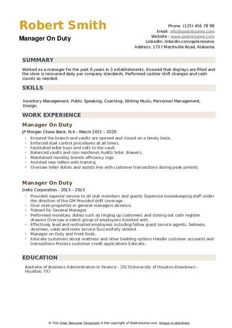 manager on duty resume|Manager On Duty Resume Examples 2021 [Template and Tips.